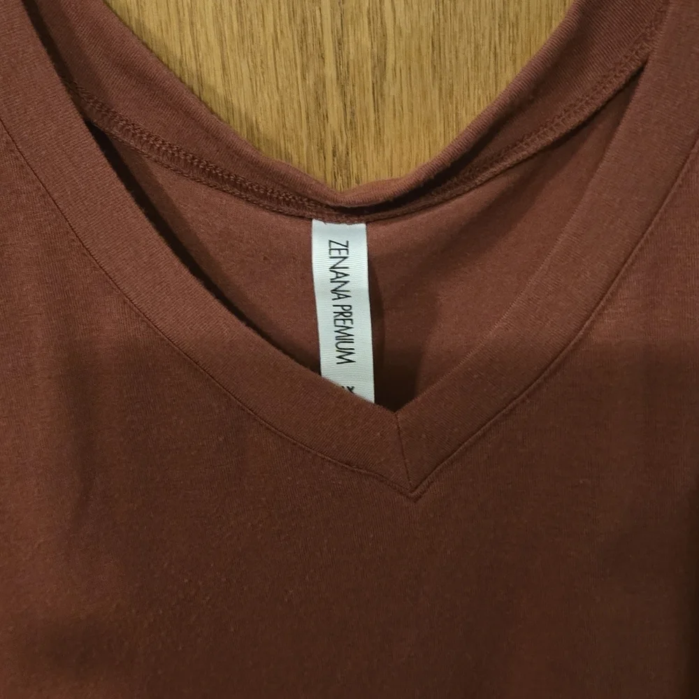 Zenana Premium 1X Rust Rolled Short Sleeve V-neck Tshirt Tunic Knee Length Dress - Picture 9 of 12